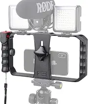 Zeadio Smartphone Video Cage Rig, Filmmaking Vlogging Case, Phone Stabilizer Tripod Mount with Wireless Remote Shutter Fits for All iPhone and Android Smartphones