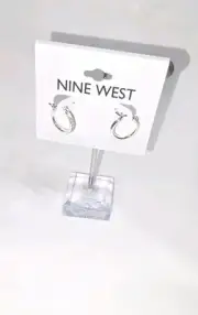 Nine West Dainty Silvertone Rhinestone Hoop Earrings
