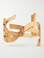 [SAINT LAURENT] SAINT LAURENT - Cassandre Hammered Gold-tone Cuff - M M Gold