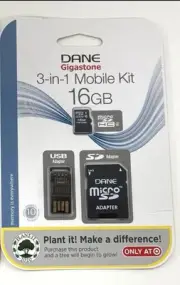 Dane Gigastone 16GB MicroSD Memory Card With Adapter DA-3IN1C416GT3-C