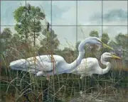 Egret Tile Backsplash Robert Binks Lodge Art Ceramic Mural REB022