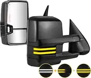 Sanooer Switchback Towing Mirrors Painted Black Light Compatible with 2003-2007 Chevy Silverado GMC Sierra Textured Tow Mirrors with Dynamic Turn Signal Running Light Backup Heated Pair