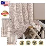 Elegant Damask Medallion Linen Blend Curtains - 63-Inch Light Filtering Drapes