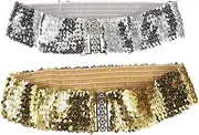[COMPUKAS] 2pcs Shiny Wide Sequin Belt Stretch Elastic Waistband for Dance Party Performance Costumes Sashes for Women Men for Costume Events
