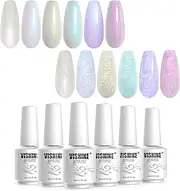 Vishine Gel Nail Polish Set, 6pcs 8ml Shimmery Glittery Pearl Gel Polish, Beige White Pearl Blue Purple Shimmer, LED/UV Lamp Required, Long Lasting & Resistant, Natural, DIY Manicure