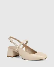 Ilyssa Pale Porcelain Patent Leather Block Heel