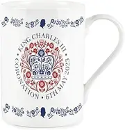 Purely Home King Charles III Coronation 2023 Mug - Fine Bone China White & Red Commemorative Mug Official Emblem Coffee/Tea Gift