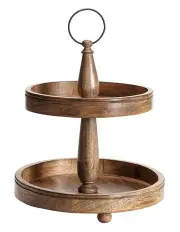 [Willow & Silk] Handcrafted Mangowood Two-Tier Cupcake Stand in Natural