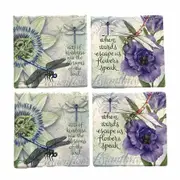 Kitchen Cork Backed Coasters Dragonflies Ceramic Set 4