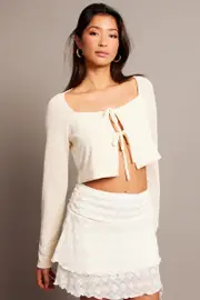 White Tie Up Front Top Long Sleeve - Size XXS, Women's Jacket
