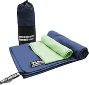 AHPOUN 2 Pack Microfiber Towel Quick Dry Bath Towels Super Absorbent for Sport Travel Swimming Beach Ultra Soft, Compact Microfiber Camping Towel Suitable for Hiking Gym Yoga (Light Green+Dark Blue)