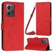 For Xiaomi Redmi Note 12 4G Heart Shape Leather Phone Case Wallet Stand Cover with Shoulder Strap