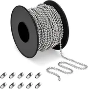 32ft length-304 Stainless Steel Ball Chain for Blinds & Shades with 10 Connectors, Fix or Replace for Broken Roller Shade Chain, Great for Vertical Window Blinds, Plumbing and Other DIY Applications
