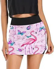[RPLIFE] Elegant Pink Flamingos Ladies Athletic Skort, High Waisted Golf Skirt, Exercise Skirts Women