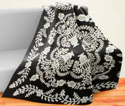Black & White Floral Baskets Hand Applique WALL QUILT TOP Incredible sm. details