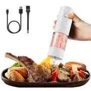 Electric Salt and Pepper Grinder Set Rechargeable Adjustable Coarseness Mill-White