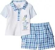 [Disney] Absorba Newborn Baby Boys' 2 Piece Woven Gingham Short set with Puppy Collared Shirt