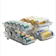 Tongke 2 Pack Fridge Rolling Can Dispenser - 2-Tier Soda Can Holder Organiser Organize and Access Drinks Effortlessly with Automatic Rolling, Beverage Beer Pop Can Canned Food