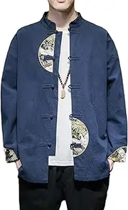 [qwmvhfg] tang suit， Chinese Tang suit， Traditional Chinese Kung Fu Top Shirt for Men Vintage Chinese Style Hand Embroidery Tang Suit Coat