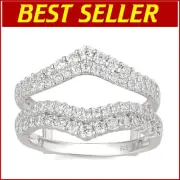Elegant Curved 925 Sterling Silver Ring Enhancer with AAAAA Stones - Size 5-10