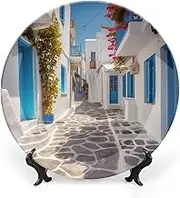 Greece Decorative Ceramic Plates for Display, Boho Dinner Plate with Display Stand, Porcelain Plate for Home Decor, 6 Inch