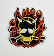Embroidered Patch - Skull with Flames - NEW - Iron-on/Sew-on