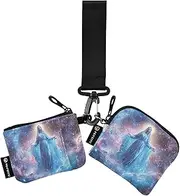[XYMZR] Mini Zip Around Wristlet keychain Wallet Woman Galaxy Space for Women Personalized Pattern Detachable Dual Pouch Wristlet Portable Wallet Phone Coin Purse, Multi-colored, One Size