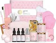 Spa Gifts for Women, 28pcs Rose Facial Skin Care Set includes Face Cream,Bath Oil,Shower Accessories. Body & Facial Kit for Women, Birthday Gift for Women, Mother's Day Gift