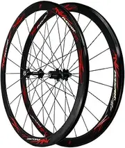 28" Carbon Fiber Road Bike Wheels 700C Wheelset 40mm Matte 20mm Width Suitable 7-12 Speed Cassette Mountain Bike Wheelset QR 1890g (Color : Black hub red)