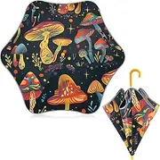 [ODAWA] Kids Umbrella Psychedelic Cartoon Mushrooms J Handle Golf Stick Umbrella, Sun Umbrellas Uv Protection