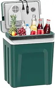 [SubSun] Electric Cooler and Warmer with Handle，27 Quart (25 L) Portable Thermoelectric Fridge， Car Fridge Cooler with 12V DC & 110 AC for Camping, Travel & Picnics, Army Green