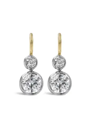 18kt yellow gold and platinum diamond drop earrings