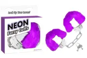 Neon Furry Cuffs Purple Bondage Soft Fluffy Restraint Lock Up Fetish BDSM S&M