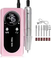Aswalling 45000RPM Electric Portable Nail Drill Machine Rechargeable Low Noise Nail Sander File for Manicure Salon Tool Easy Install Easy to Use Pink