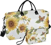 [YXYZRMY] Sunflowers Butterfly White Travel Duffel Bag Gym Bag Sports Tote Bag with Multiple Interior Pockets Shoulder Weekender Bag for Women Men with Toiletry Bag 20.5”x 7.9”x 13.8”, Multi-Colored