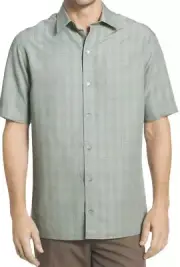 Van Heusen Men's Windowpane Dobby Short Sleeve Shirt Green Small