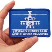 "I SEXUALLY IDENTIFY AS AN APACHE ATTACK HELICOPTER" EMBROIDERED IRON-ON PATCH..