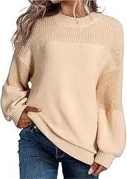 [NAVYN] Women's Fall Winter Crew Neck Long Sleeve Christmas Knitted Sweaters Loose Thermal Knit Pullovers Tops Womens Clothes(Apricot,M/Medium)