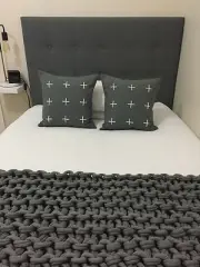 FUN BEDHEADS King Single Size Grey Button Upholstered Bedhead