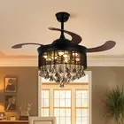 42" Invisible Ceiling Fan Light Crystal Chandelier Remote 3 Speed 3-Color LED