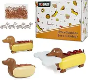 YOBRO Sticky Note Holder Set, Fun Office Supplies Pack, Including Sticky Note Holder and Sticky Notes, Mini Pencil Sharpener, Paperclip Pack, Mini Dachshund Dog Hot Dog Design Squeezing Toy