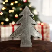 Christmas Silver Distressed Tree Rustic Metal Table Shelf Decor