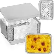 50Pcs Aluminum Foil Pans with Lids 100ml Aluminum Foil Baking Tray Non Stick Aluminum Tins Aluminum Foil Containers Rectangle Aluminum Foil Liners Recyclable Tin Food Storage Tray 8.66×6.29×2in