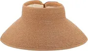 [Healeved] Elegant Straw Sun Hat Visor Folding Hat for Women Sun Protection Cap Wide Brim Khaki