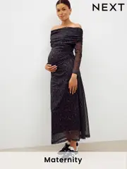 Animal Maternity Mesh Bardot Dress (F12453) | $101