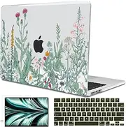 LCMOCICO Compatible for MacBook Air 13.6 inch Case M4 M3 M2 2025 2024-2022 Release Model A3240 A3113 A2681, Printed Plastic Protective Hard Shell Cover for MacBook Air M4 13", Green Plants Flowers