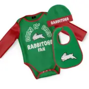 NRL South Sydney Rabbitohs Baby Bodysuit, Bib & Beanie Set - Sizes 000 - 1