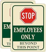 Employees Only Beyond This Point Sign 10"x7" - Stop Do Not Enter Restricted Area - Metal Reflective Rust Free Aluminum UV Protected Waterproof Easy Mounting for Outdoor Use - 2 Pack
