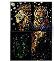 Scratch Off Art - Handmade 4X Glitter Scratchboard Art - Coloring Drawing Craft, Fun, Creative Landscape and Animal Art for Children, Teenagers Adults
