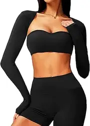 [TZLDN] Women Long Sleeve Bolero Shrug Open Front Cropped Cardigan Shrug Crop Top Casual Workout Cropped Shirts Arm Sleeves Only Shrug